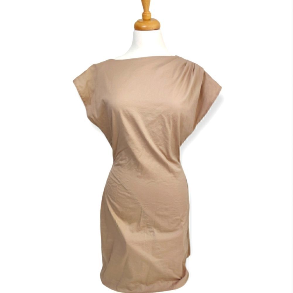 💥 M SOHO R OGAN CREAM NUDE BEIGE COTTON UNUSUAL SLEEVELESS MINI DRESS M
